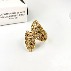 Vintage Women's Avon Gold Tone Shimmering Leaves Multilayered Ring Size 10.